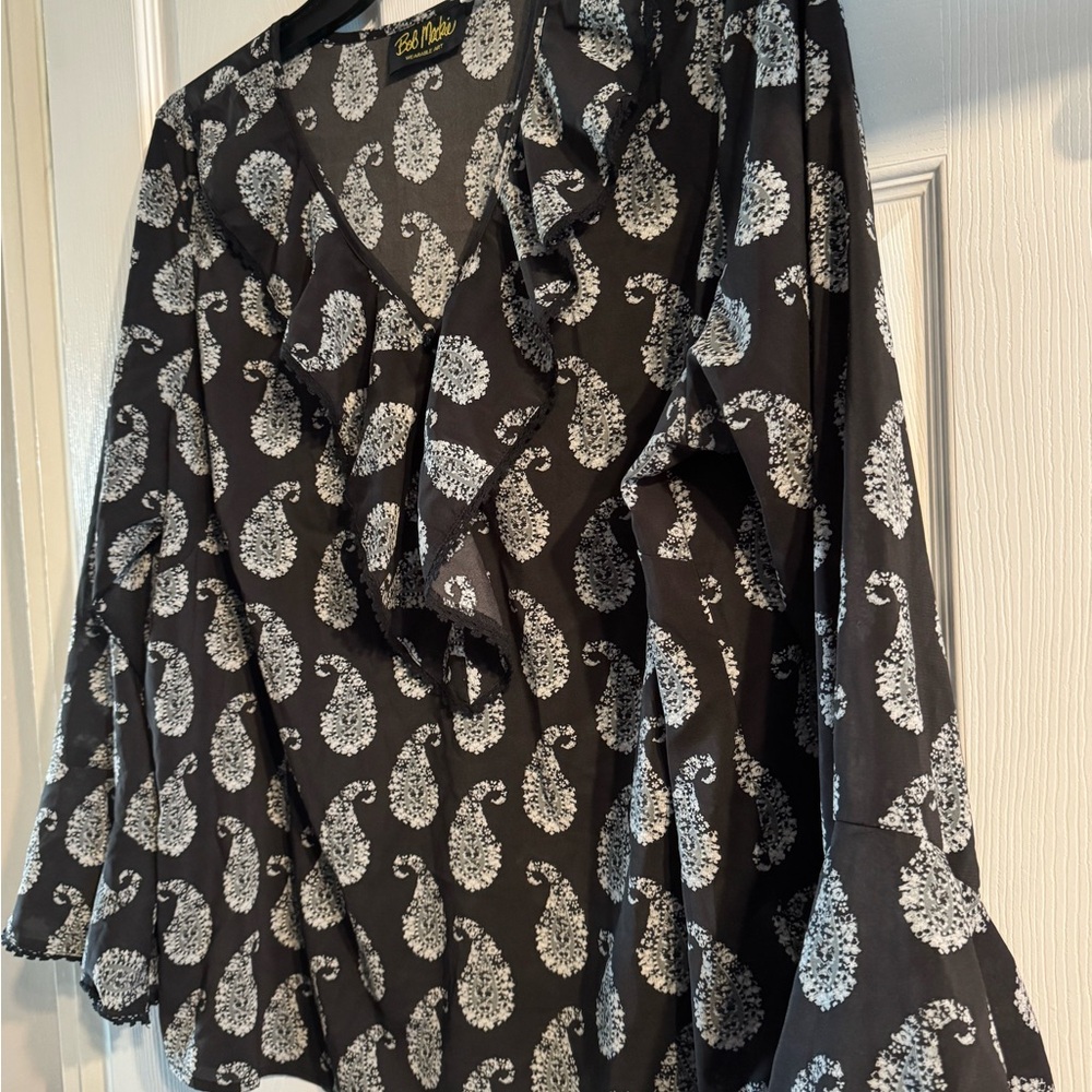 Bob Mackie Black and White Wrap Blouse